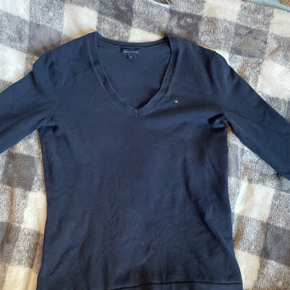 Navy Blue Tommy Sweater Shirt Long Sleeve Scoop neck